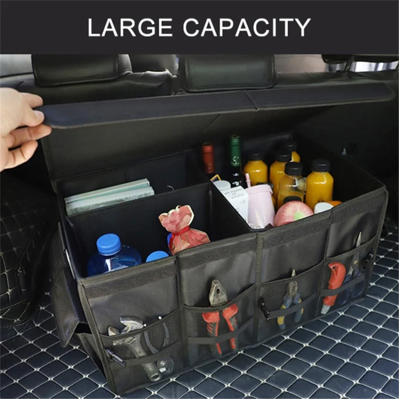 Lengthened Size L 100L Car Trunk Storage Box Oxford Cloth Foldable Organizer with Lid - Black