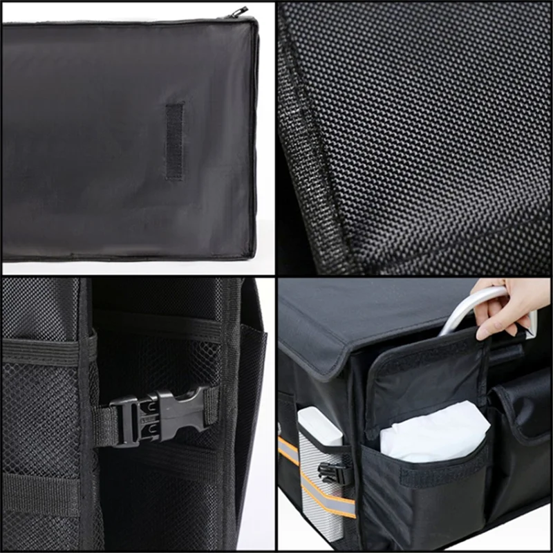 Lengthened Size L 100L Car Trunk Storage Box Oxford Cloth Foldable Organizer with Lid - Black