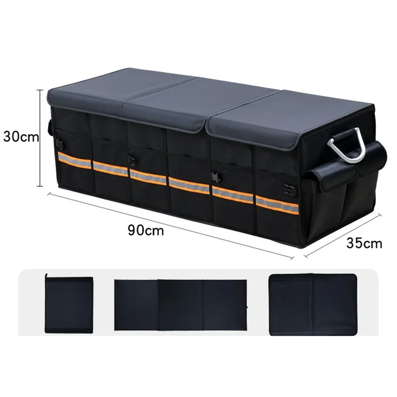 Lengthened Size L 100L Car Trunk Storage Box Oxford Cloth Foldable Organizer with Lid - Black