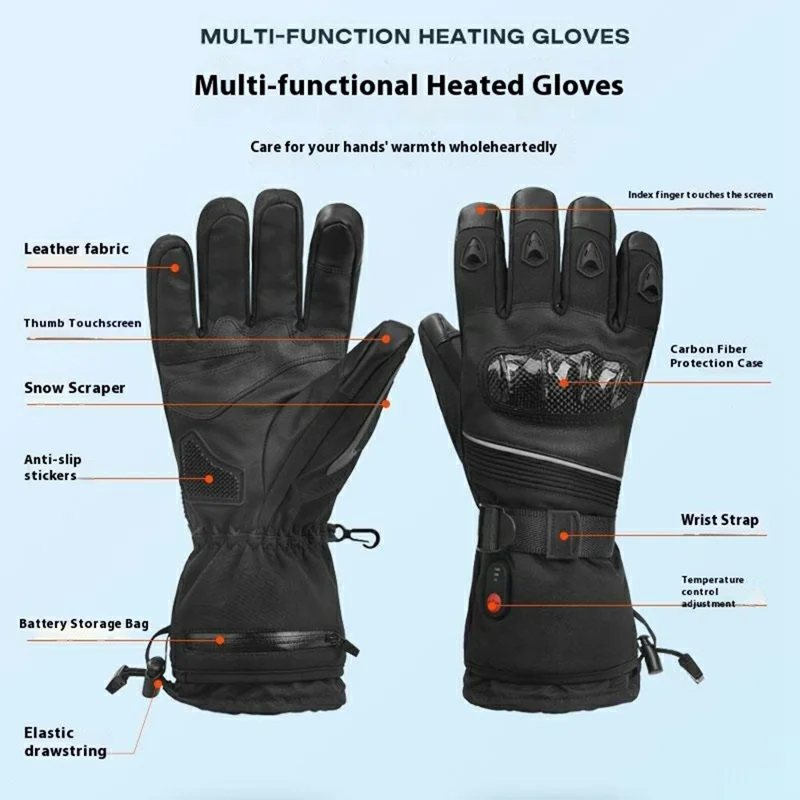 Electric Heated Gloves with 2x 4000mAh Battery Touch Screen Winter Thermal Fleece Lined Mittens