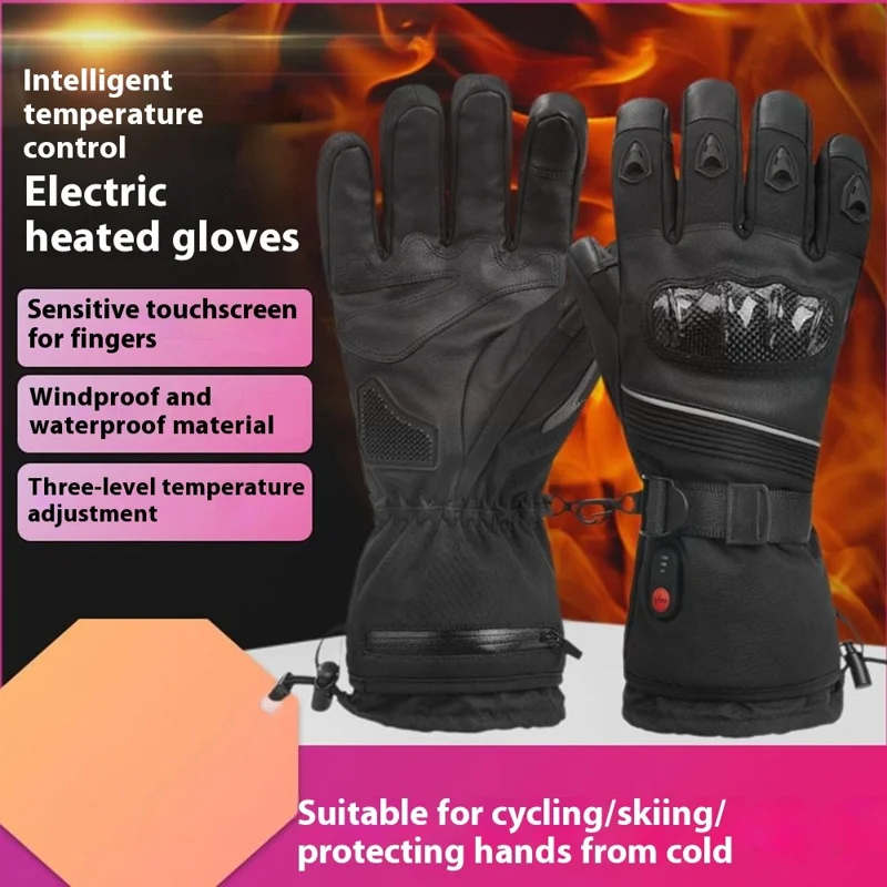 Electric Heated Gloves with 2x 6000mAh Battery Touch Screen Winter Thermal Fleece Lined Mittens
