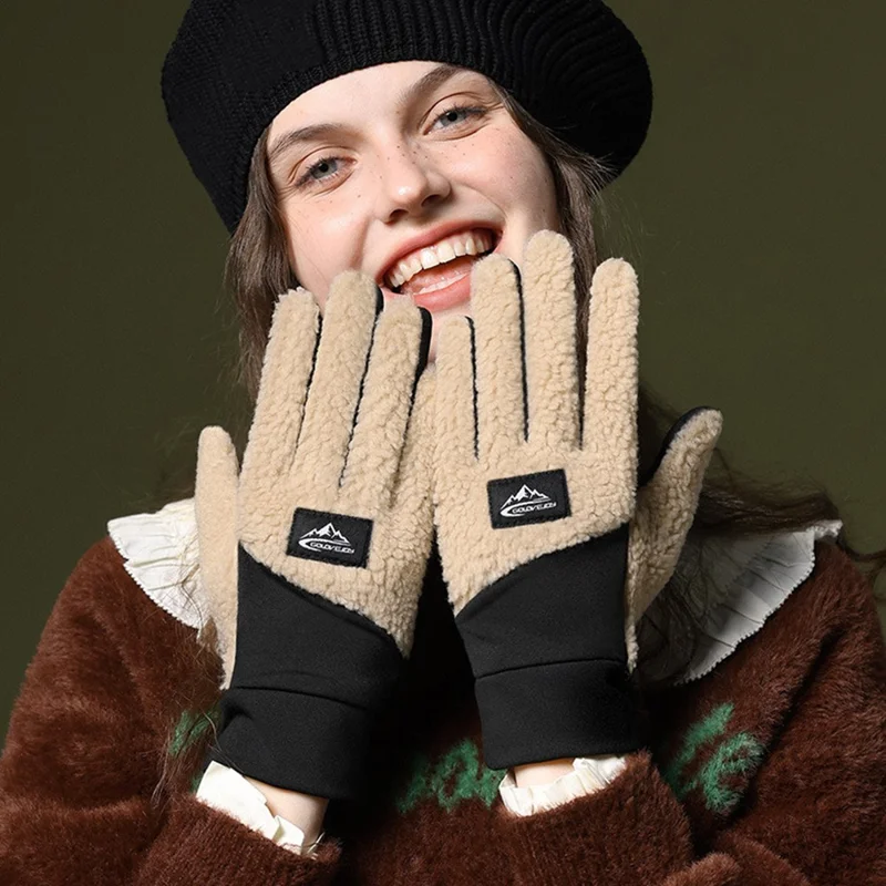 GOLOVEJOY DY54 Winter Warm Gloves Cycling Thickened Thermal Gloves Windproof Support Touchscreen - Camel / M