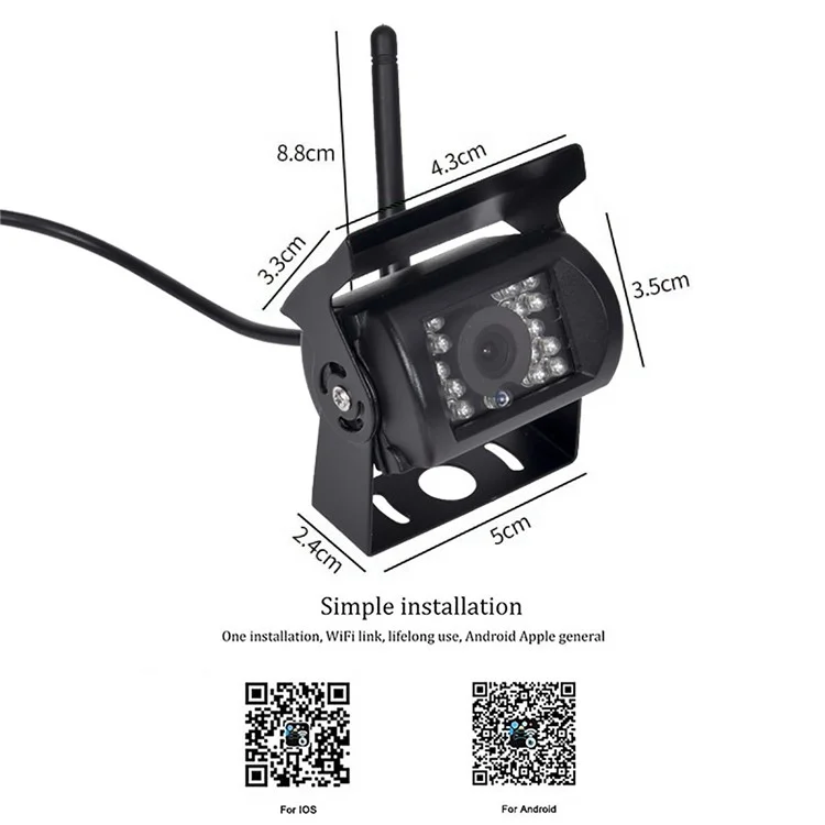 WCA101 WiFi Wireless Dash Cam HD Car Truck Reversing Camera IR Night Vision Rear View Car Parking Camera