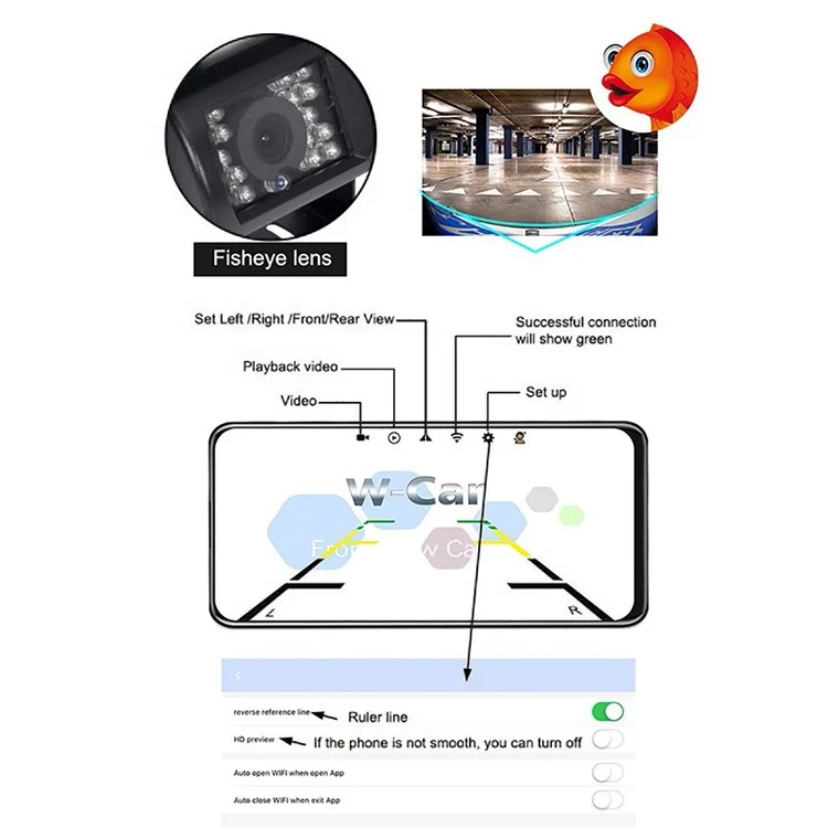 WCA101 WiFi Wireless Dash Cam HD Car Truck Reversing Camera IR Night Vision Rear View Car Parking Camera