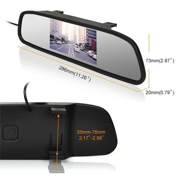 RG-205 Car Rear View Mirror Display 4.3'' Truck Rearview Mirror Screen with Waterproof 12-LED Kamera
