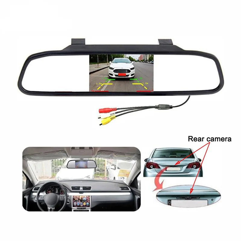RG-202 Car Rear View Mirror Display 4.3'' Truck Rearview Mirror Screen with Waterproof Round Camera