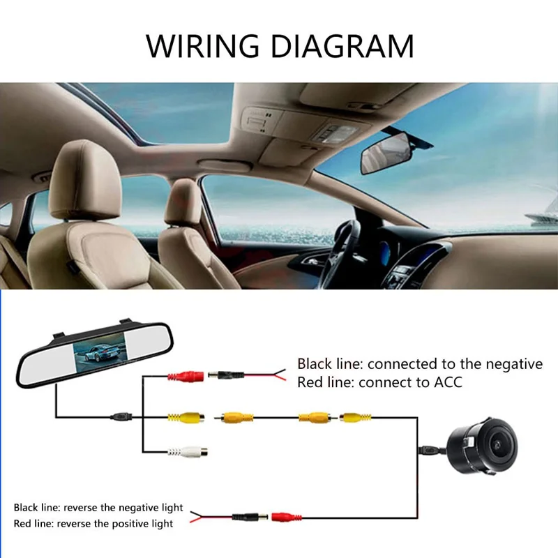 RG-202 Car Rear View Mirror Display 4.3'' Truck Rearview Mirror Screen with Waterproof Round Camera