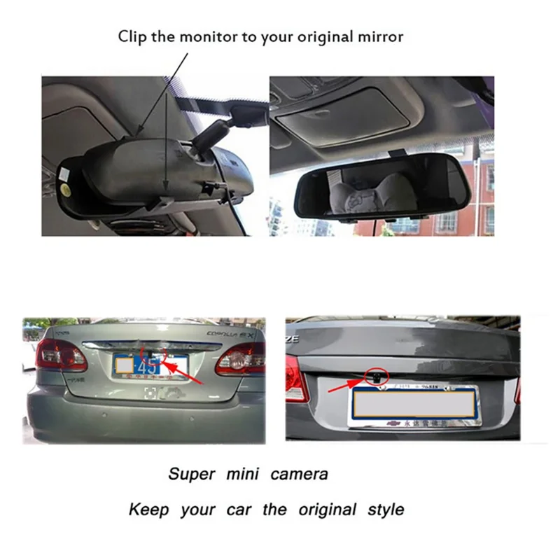 RG-202 Car Rear View Mirror Display 4.3'' Truck Rearview Mirror Screen with Waterproof Round Camera