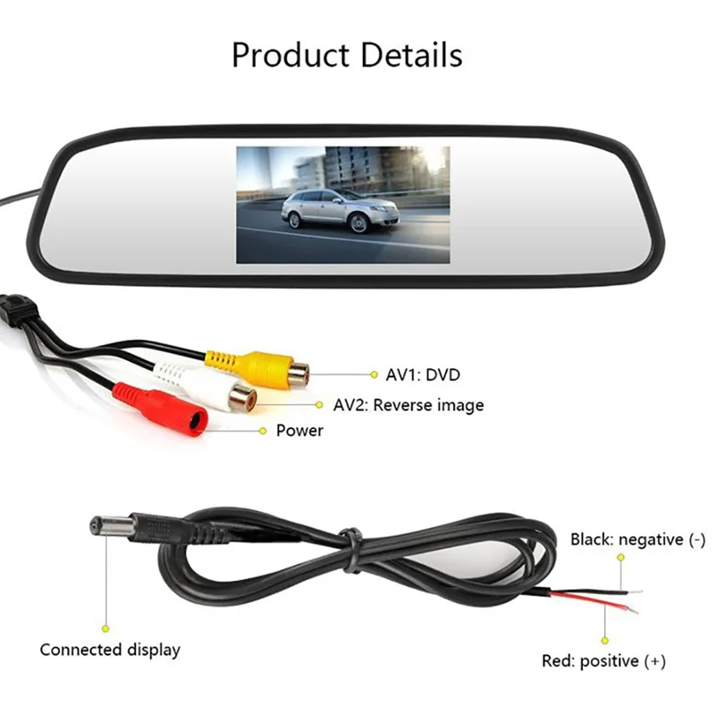 RG-203 4.3'' Car Rearview Mirror Display Screen Rear View Mirror with HD 4-LED Camera