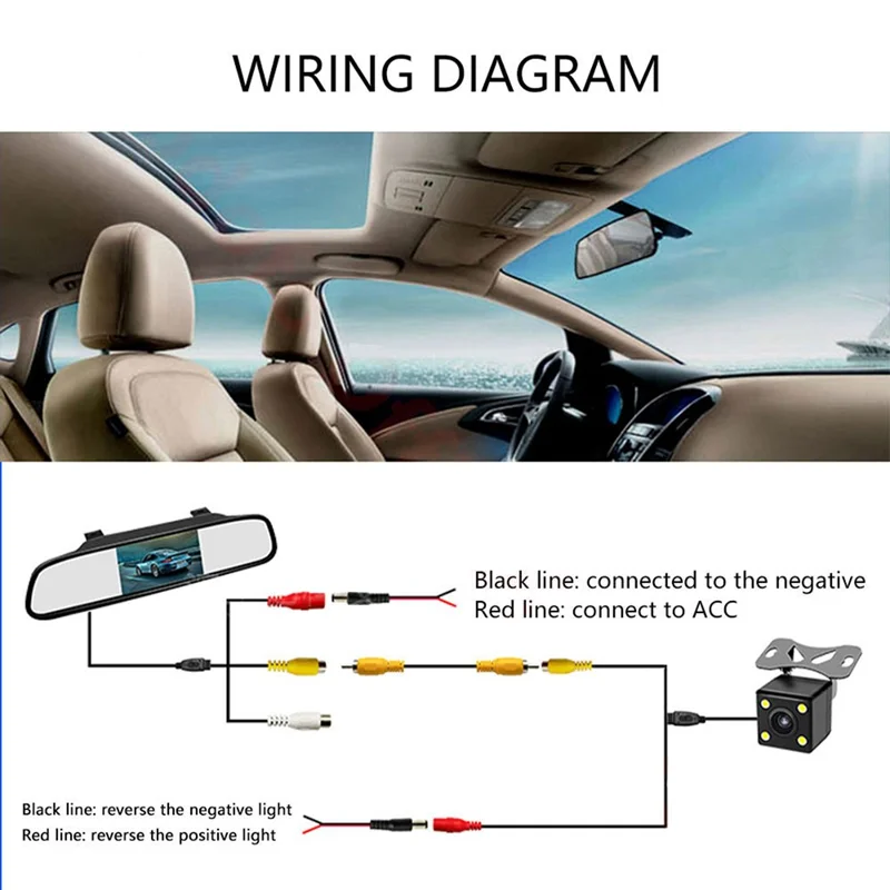 RG-203 4.3'' Car Rearview Mirror Display Screen Rear View Mirror with HD 4-LED Camera