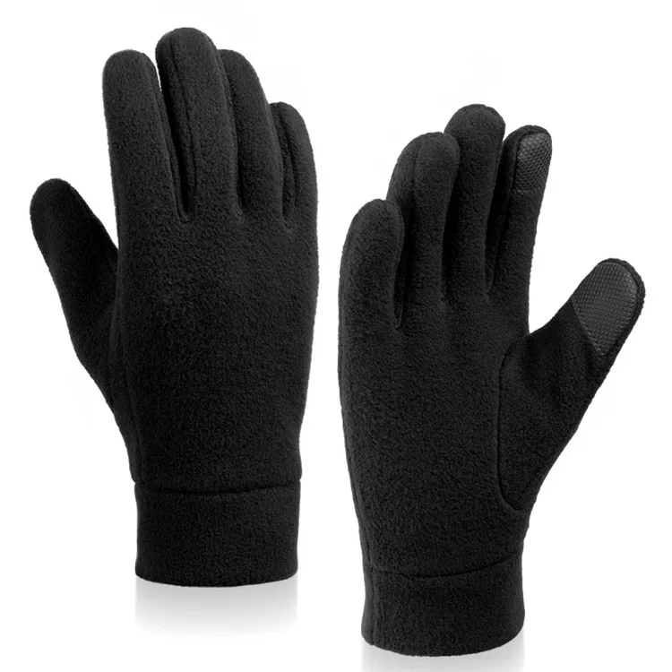 1 Pair Unisex Winter Cycling Polar Fleece Warm Gloves Touch Screen Full Finger Gloves - Black / S