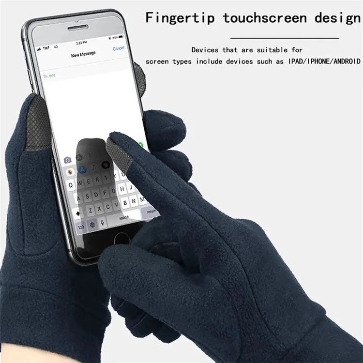 1 Pair Unisex Winter Cycling Polar Fleece Warm Gloves Touch Screen Full Finger Gloves - Black / S