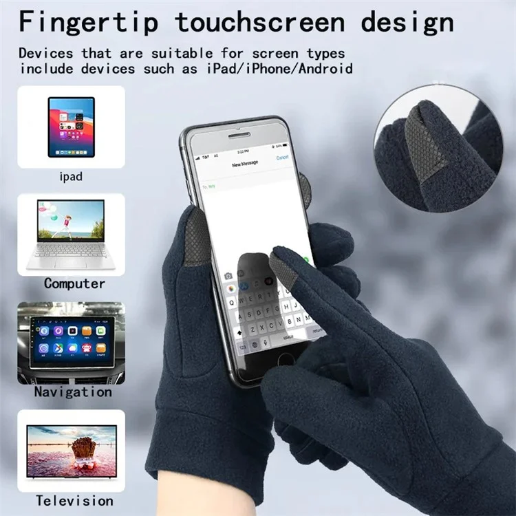 1 Pair Unisex Winter Cycling Polar Fleece Warm Gloves Touch Screen Full Finger Gloves - Black / S