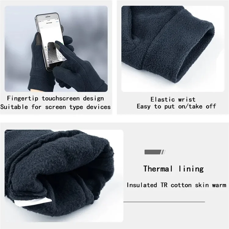 1 Pair Unisex Winter Cycling Polar Fleece Warm Gloves Touch Screen Full Finger Gloves - Black / S