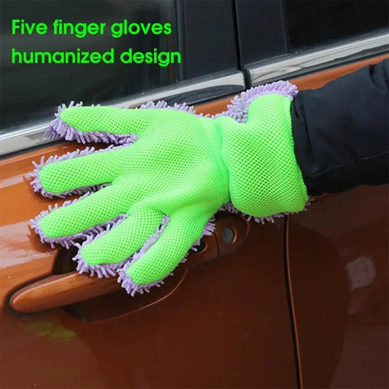 BY-835 Chenille Car Washing Glove Strong Water Absorption Double-sided Car Cleaning Glove - Grey