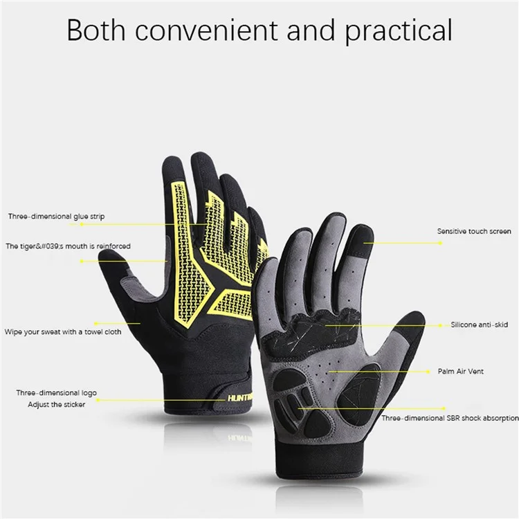 HUNTRANGE B2318 1 Pair Outdoor Cycling Gloves Touch Screen Full Finger Gloves - Yellow M