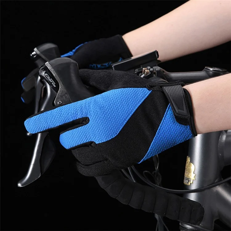 B2314 1 Pair Outdoor Cycling Gloves Anti-skid Touch Screen Full Finger Gloves - Blue M