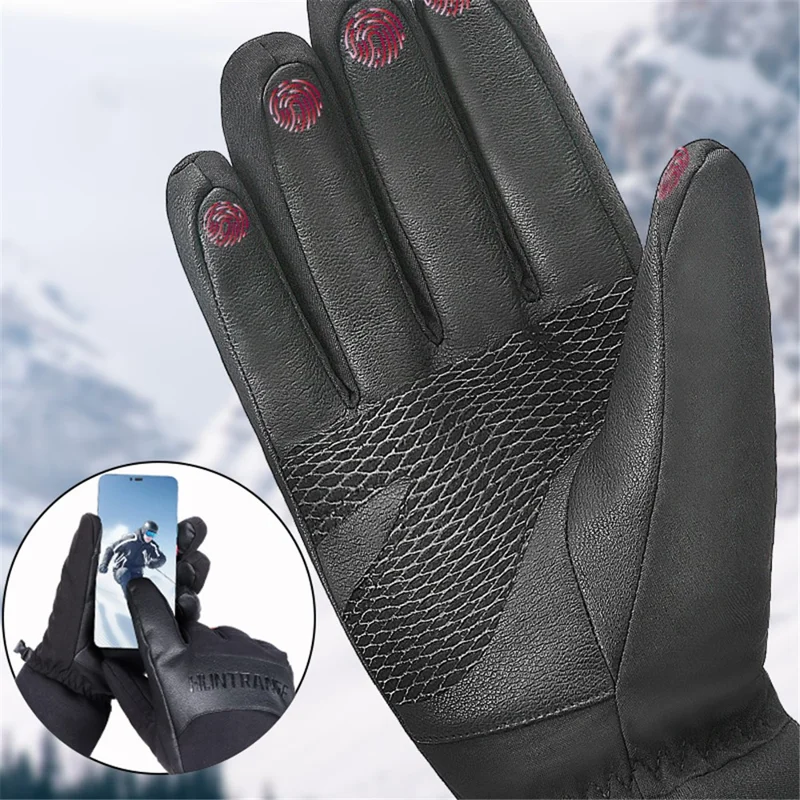 HUNTRANG A055 1 Pair Winter Leather Gloves Touch Screen Hand Protector - M