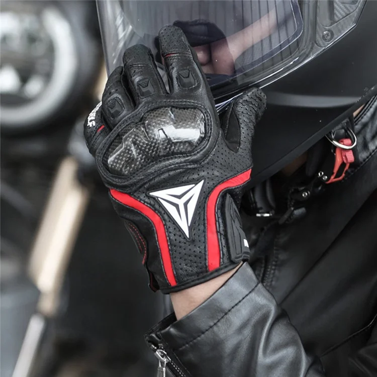 MOTOWOLF MDL0305 1 Paar Motorradhandschuhe aus Schafsleder+Rindsleder, atmungsaktiv, mit Vollfingerüberzug - Schwarz / S
