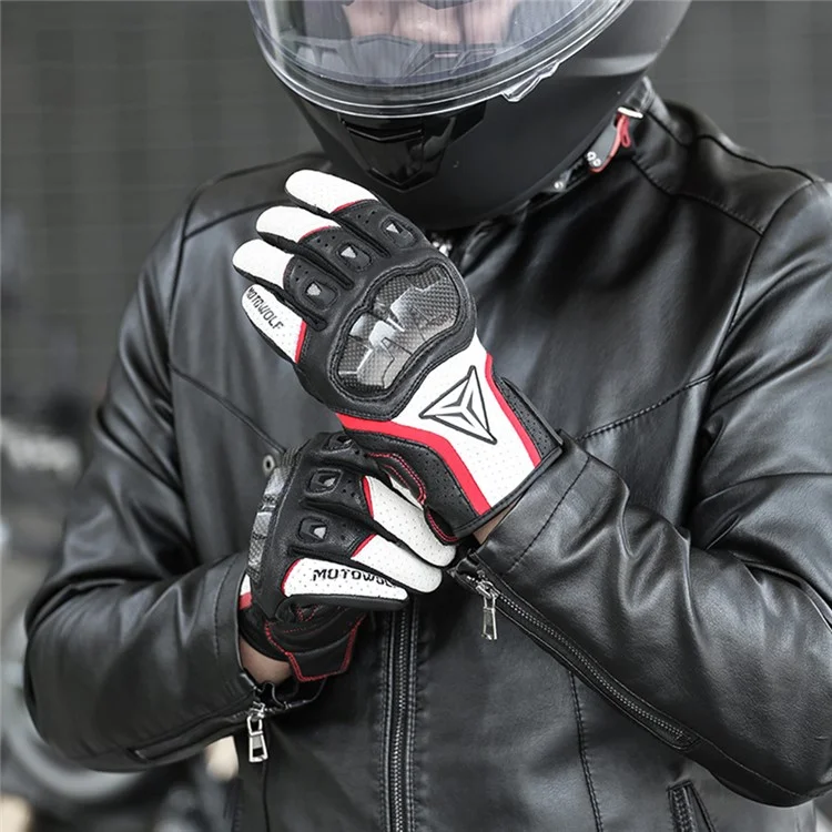 MOTOWOLF MDL0305 1 Paar Motorradhandschuhe aus Schafsleder+Rindsleder, atmungsaktiv, mit Vollfingerüberzug - Schwarz / S
