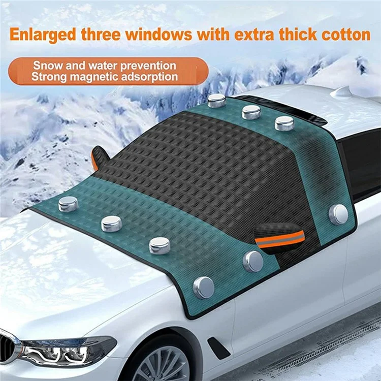 Capa para pára-brisa dianteiro do carro, proteção contra neve, sol, gelo, inverno, com 12 ímãs - Preta