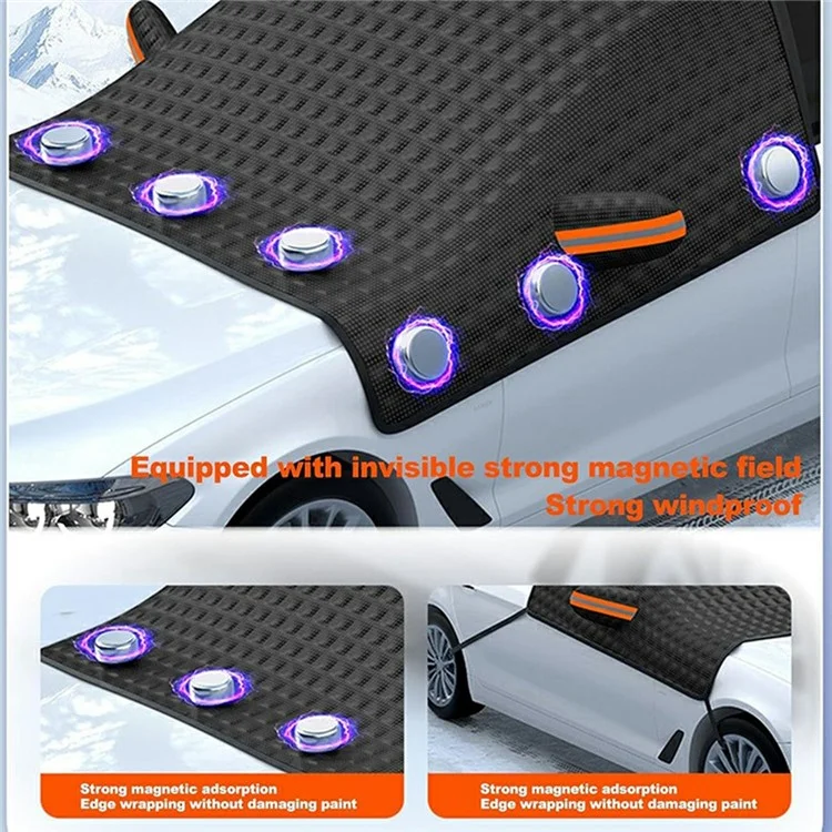Capa para pára-brisa dianteiro do carro, proteção contra neve, sol, gelo, inverno, com 12 ímãs - Preta