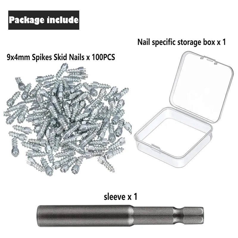 100Pcs 9 x 4mm Screw in Tire Studs Wheel Tyre Studs for Car Truck Motorcycle Bicycle Boot Tire Spikes - Silver