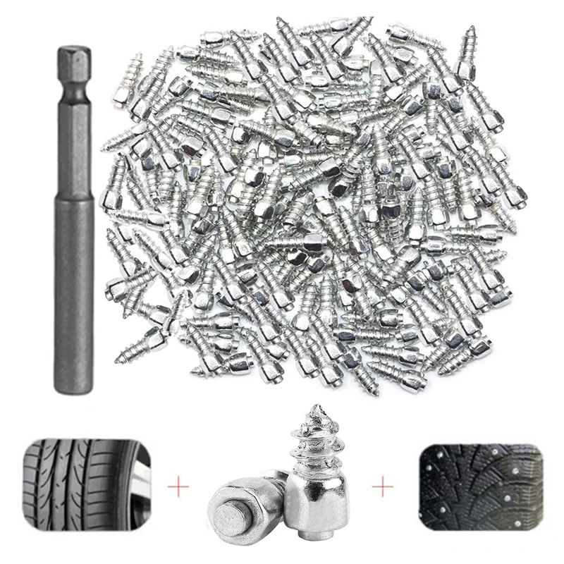 200Pcs 9 x 4mm Screw in Tire Studs Wheel Tyre Studs for Car Truck Motorcycle Bicycle Boot Tire Spikes - Silver
