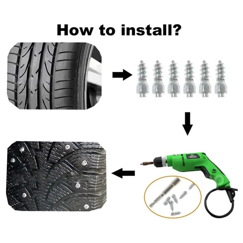 200Pcs 9 x 4mm Screw in Tire Studs Wheel Tyre Studs for Car Truck Motorcycle Bicycle Boot Tire Spikes - Silver