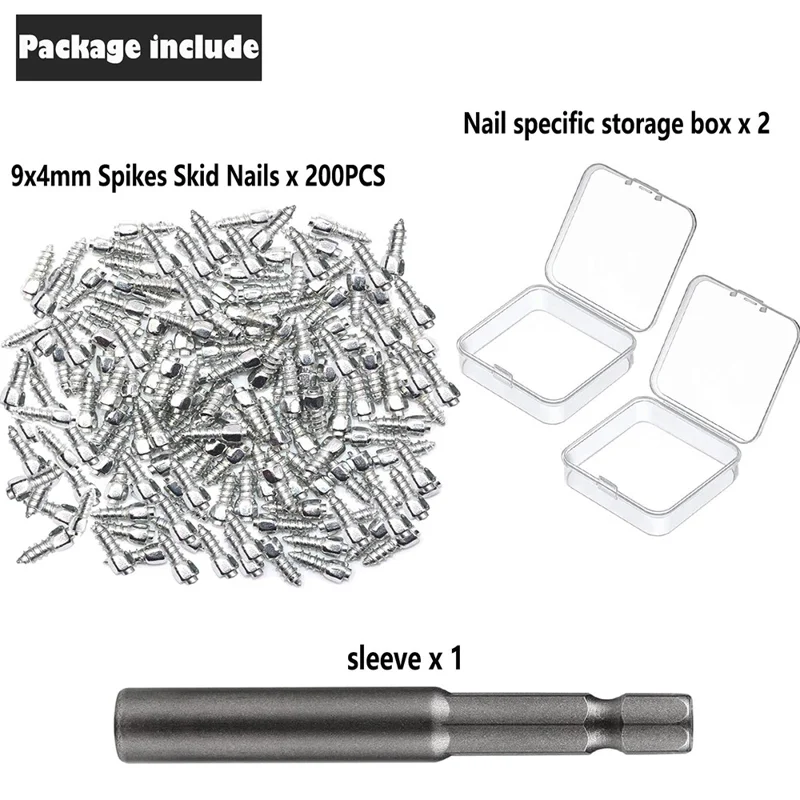 200Pcs 9 x 4mm Screw in Tire Studs Wheel Tyre Studs for Car Truck Motorcycle Bicycle Boot Tire Spikes - Silver