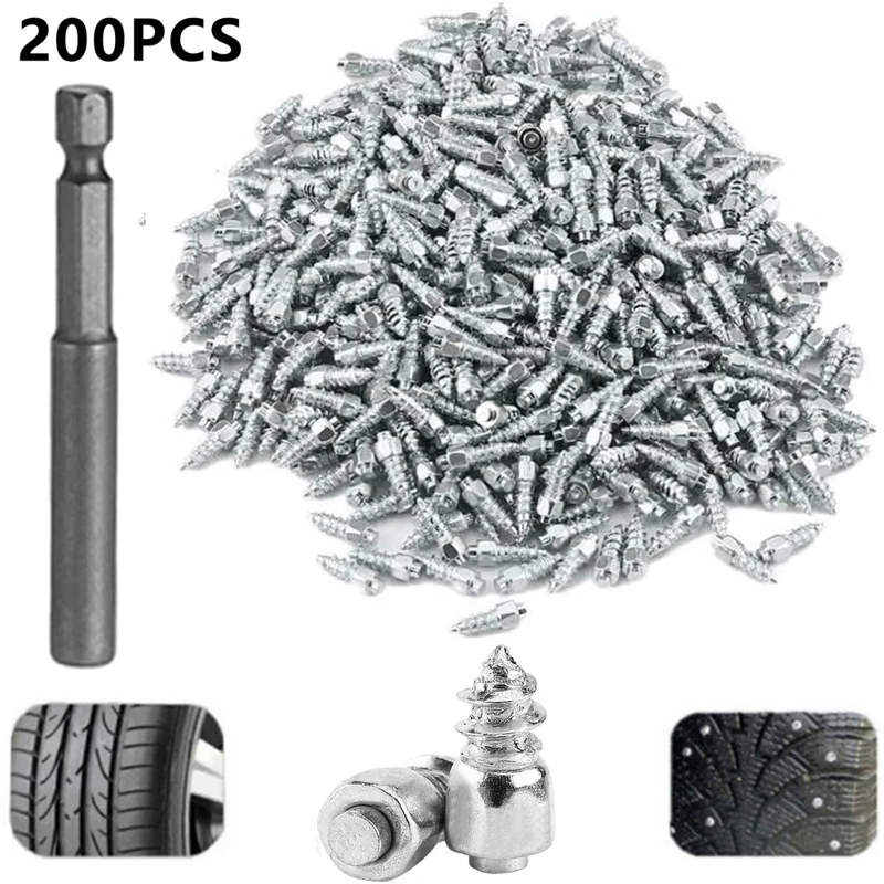 200Pcs 12 x 4mm Screw in Tire Studs Wheel Tyre Studs for Car Truck Motorcycle Bicycle Boot Tire Spikes - Silver