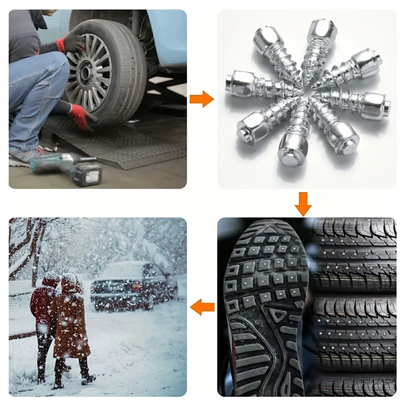 200Pcs 12 x 4mm Screw in Tire Studs Wheel Tyre Studs for Car Truck Motorcycle Bicycle Boot Tire Spikes - Silver