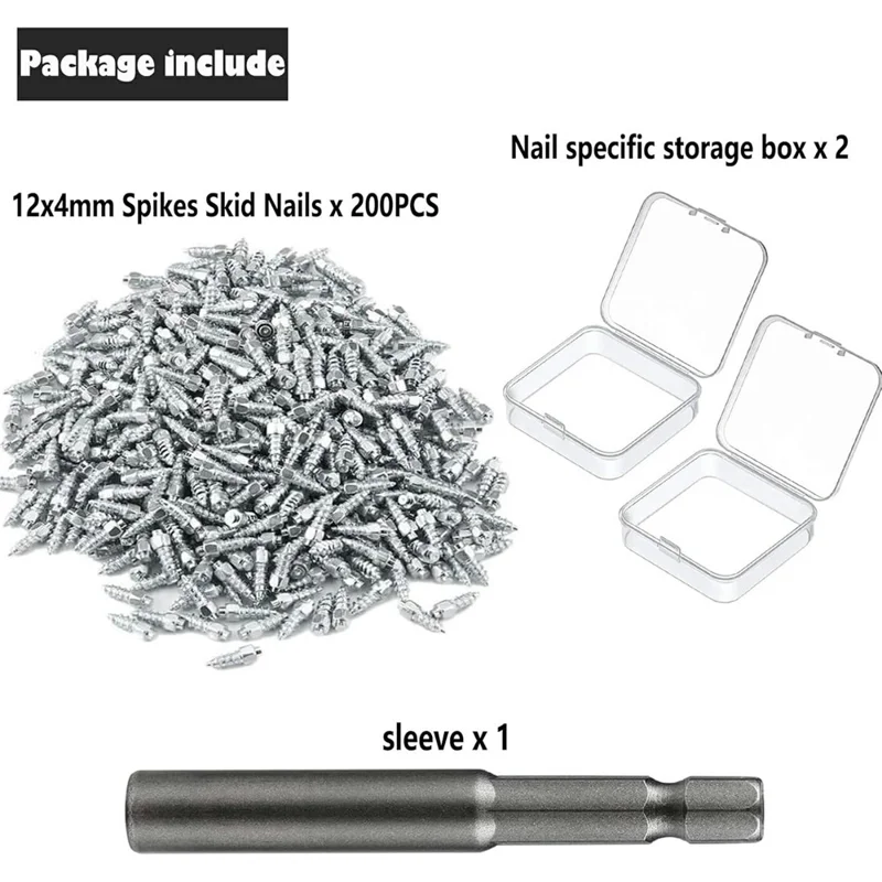 200Pcs 12 x 4mm Screw in Tire Studs Wheel Tyre Studs for Car Truck Motorcycle Bicycle Boot Tire Spikes - Silver