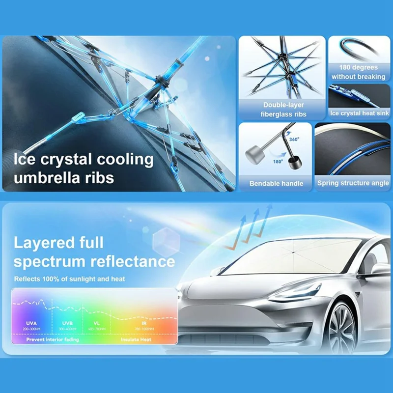 Car Windshield Sun Shade Umbrella S  /  M Ice Crystal Cooling Foldable UPF 50+ Heat Reflector Umbrella Cover