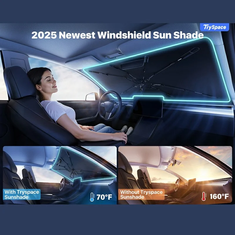 Parasol pare-brise S / M en cristal de glace refroidissant, pliable, avec tissu réfléchissant 240T, UPF50+, couverture type parapluie