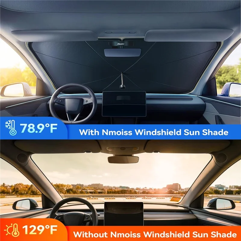 NMOISS Taille M Pare-soleil pour Pare-brise d'Auto, Parasol Double Couche UPF50+ avec Protection UV à 99% - Beige
