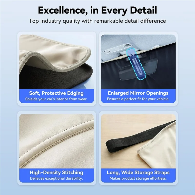 NMOISS Pare-soleil pare-brise de voiture taille M double couche isolation thermique 99 % de protection UV UPF50+ pare-soleil pare-vent couverture - beige