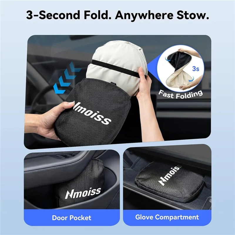 NMOISS Pare-soleil pare-brise de voiture taille M double couche isolation thermique 99 % de protection UV UPF50+ pare-soleil pare-vent couverture - beige