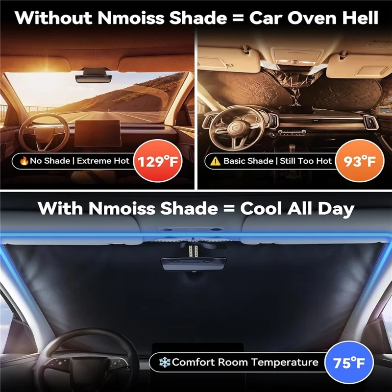 NMOISS Pare-soleil pare-brise de voiture taille M double couche isolation thermique 99 % de protection UV UPF50+ pare-soleil pare-vent couverture - beige