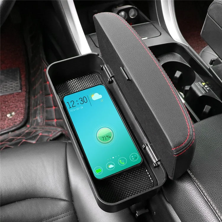 Deranfu Car Center Console Box Rest Board Elbow Support Seat Gap Organizer Box Avec Fonction de Charge Sans Fil - Ligne Noire / Blanche
