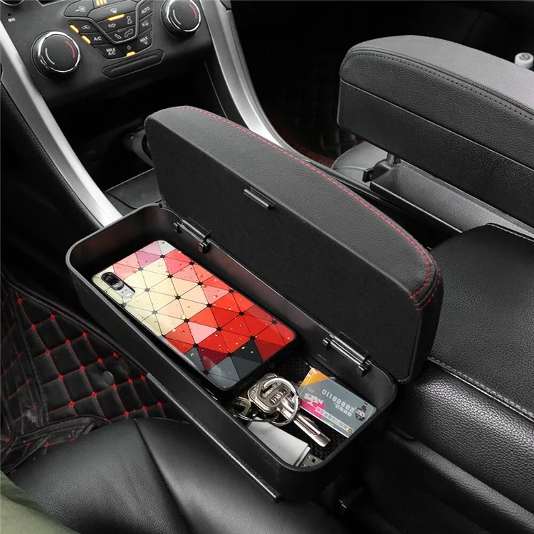 Deranfu Car Center Console Box Rest Board Elbow Support Seat Gap Organizer Box Avec Fonction de Charge Sans Fil - Ligne Noire / Blanche