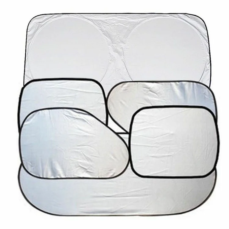 BY-342 6Pcs Car Windshield Sun Shade Set Silver Coated Cloth Car Windshield Cover Front Rear Window Visor