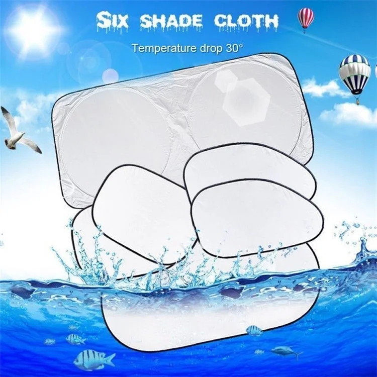 BY-342 6Pcs Car Windshield Sun Shade Set Silver Coated Cloth Car Windshield Cover Front Rear Window Visor