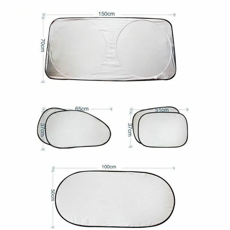 BY-342 6Pcs Car Windshield Sun Shade Set Silver Coated Cloth Car Windshield Cover Front Rear Window Visor