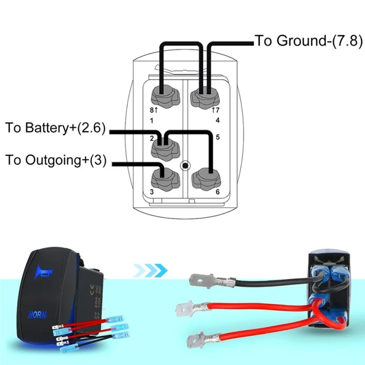 Botão de Buzina Switch Momentâneo Rocker Switch LED Light 12V 20A / 24V 10A Switch com Conjunto de Fios Jumper