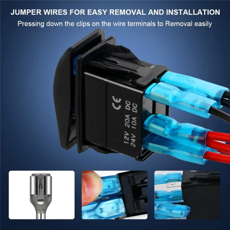 Botão de Buzina Switch Momentâneo Rocker Switch LED Light 12V 20A / 24V 10A Switch com Conjunto de Fios Jumper
