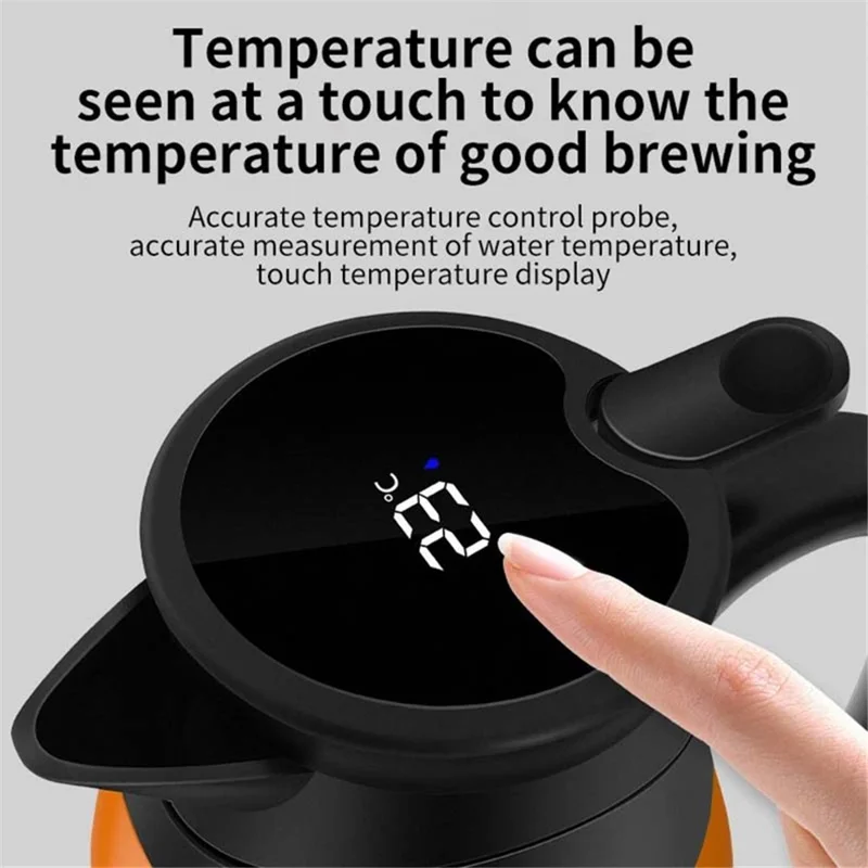 YT-1000A 24V Digital Display 1000ml Stainless Steel Car Electric Kettle Boiling Water Cup (No FDA Certificate) - Orange