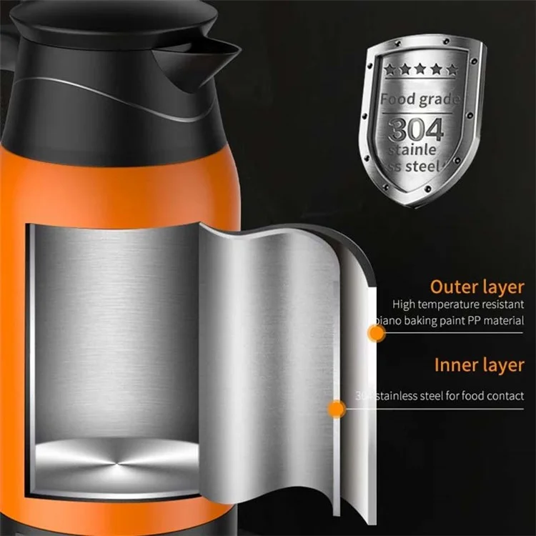 YT-1000A 12V 1000ml Car Electric Kettle Digital Display Edelstahl-Kochbecher (Kein FDA-Zertifikat) - Orange