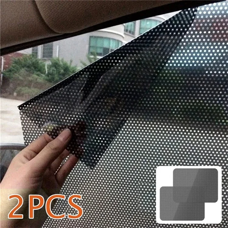 2Pcs 38x42cm Car Window Sunshade Sticker PVC Black Mesh Anti-UV Vehicle Glass Film