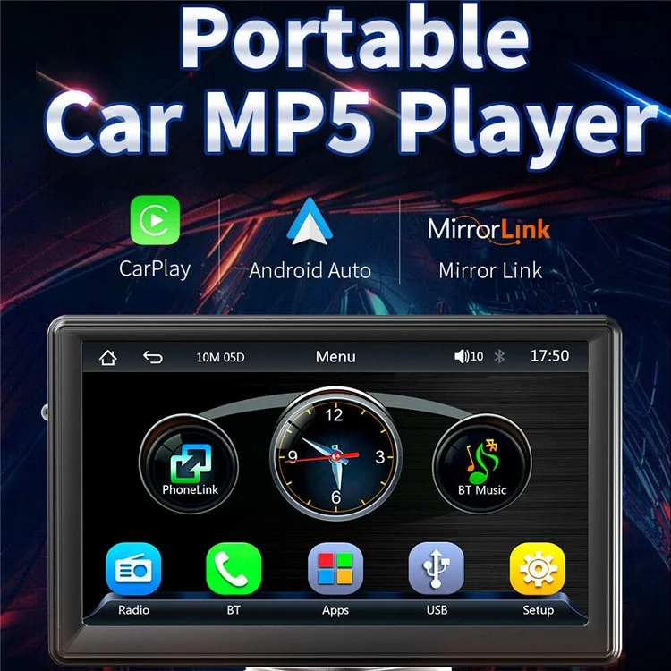 W500A 7-inch Touch Screen Car Wireless Carplay FM Radio HD Video MP5 Player with 8-LED Camera